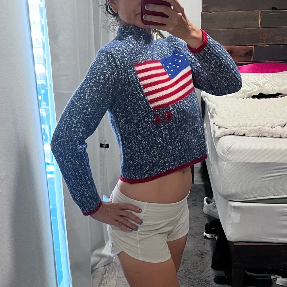 Polo Ralph Lauren USA Flag Patriotic Wool Knit Womens Sweater Med Vintage - Picture 12 of 16